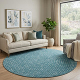 8' Teal And Ivory Polka Dot Washable Round Rug With UV Protection