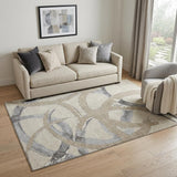 5' X 8' Beige Taupe And Gray Abstract Washable Area Rug With UV Protection