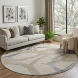 8' Beige Taupe And Gray Abstract Washable Round Rug With UV Protection
