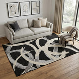 5' X 8' Black Ivory And Gray Abstract Washable Area Rug With UV Protection
