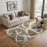 5' X 8' Brown Beige And Gray Abstract Washable Area Rug With UV Protection