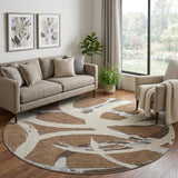 8' Brown Beige And Gray Abstract Washable Round Rug With UV Protection
