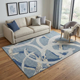 5' X 8' Denim Blue Gray And Ivory Abstract Washable Area Rug With UV Protection
