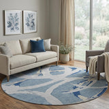 8' Denim Blue Gray And Ivory Abstract Washable Round Rug With UV Protection