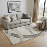 5' X 8' Ivory Beige And Gray Abstract Washable Area Rug With UV Protection