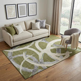 5' X 8' Olive Green Gray And Beige Abstract Washable Area Rug With UV Protection