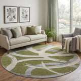 8' Olive Green Gray And Beige Abstract Washable Round Rug With UV Protection