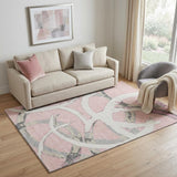 5' X 8' Pink Ivory And Gray Abstract Washable Area Rug With UV Protection