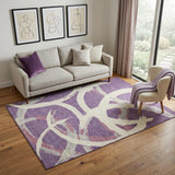 5' X 8' Purple Ivory And Blush Abstract Washable Area Rug With UV Protection