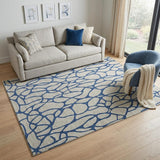 5' X 8' Beige And Navy Blue Geometric Washable Area Rug With UV Protection