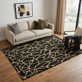 5' X 8' Black And Gold Geometric Washable Area Rug With UV Protection