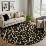 8' Black And Gold Geometric Washable Round Rug With UV Protection