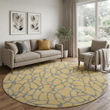 8' Gold And Gray Geometric Washable Round Rug With UV Protection