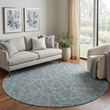 8' Gray And Aqua Geometric Washable Round Rug With UV Protection