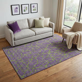 5' X 8' Purple And Green Geometric Washable Area Rug With UV Protection