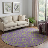 8' Purple And Green Geometric Washable Round Rug With UV Protection