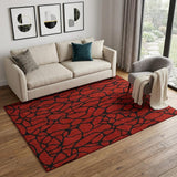 5' X 8' Red And Black Geometric Washable Area Rug With UV Protection