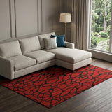 8' X 10' Red And Black Geometric Washable Area Rug With UV Protection