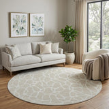 8' Beige And Ivory Geometric Washable Round Rug With UV Protection