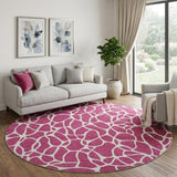 8' Blush And Ivory Geometric Washable Round Rug With UV Protection