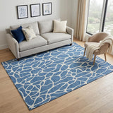 5' X 8' Blue And Ivory Geometric Washable Area Rug With UV Protection