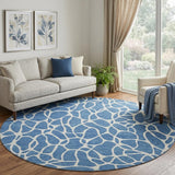 8' Blue And Ivory Geometric Washable Round Rug With UV Protection