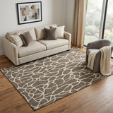 5' X 8' Brown And Beige Geometric Washable Area Rug With UV Protection