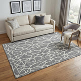 5' X 8' Gray And Ivory Geometric Washable Area Rug With UV Protection