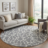 8' Gray And Ivory Geometric Washable Round Rug With UV Protection