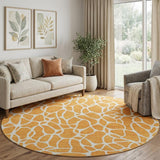 8' Orange And Ivory Geometric Washable Round Rug With UV Protection