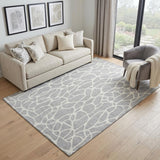 5' X 8' Silver And Ivory Geometric Washable Area Rug With UV Protection