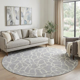 8' Silver And Ivory Geometric Washable Round Rug With UV Protection
