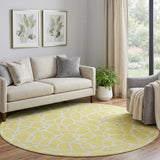 8' Yellow And Ivory Geometric Washable Round Rug With UV Protection