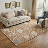 5' X 8' Copper Gray And Ivory Damask Washable Area Rug With UV Protection