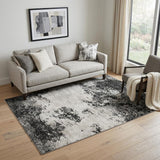 5' X 8' Black Gray And Silver Abstract Washable Area Rug With UV Protection