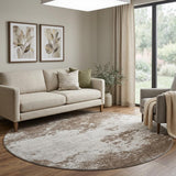 8' Brown And Beige Abstract Washable Round Rug With UV Protection