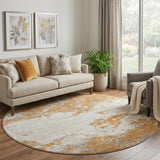 8' Copper And Beige Abstract Washable Round Rug With UV Protection