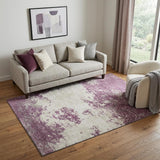 5' X 8' Eggplant And Ivory Abstract Washable Area Rug With UV Protection