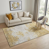 5' X 8' Gold And Beige Abstract Washable Area Rug With UV Protection
