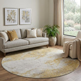 8' Gold And Beige Abstract Washable Round Rug With UV Protection