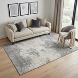 5' X 8' Gray And Silver Abstract Washable Area Rug With UV Protection