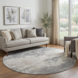 8' Gray And Silver Abstract Washable Round Rug With UV Protection