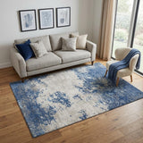 5' X 8' Navy Blue And Ivory Abstract Washable Area Rug With UV Protection