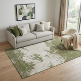 5' X 8' Olive Green And Ivory Abstract Washable Area Rug With UV Protection