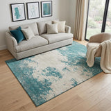 5' X 8' Teal And Ivory Abstract Washable Area Rug With UV Protection