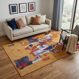 5' X 8' Copper Blue And Orange Abstract Washable Area Rug With UV Protection