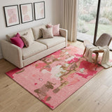 5' X 8' Coral Pink And Ivory Abstract Washable Area Rug With UV Protection