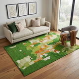 5' X 8' Green Copper And Orange Abstract Washable Area Rug With UV Protection