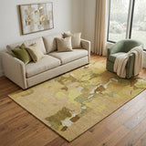 5' X 8' Gold Brown And Beige Abstract Washable Area Rug With UV Protection