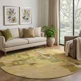 8' Gold Brown And Beige Abstract Washable Round Rug With UV Protection